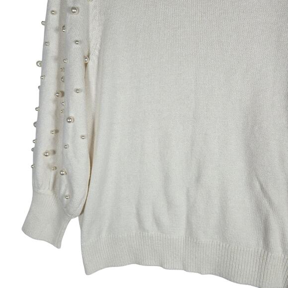 Lilly Pulitzer Ginny Pearl Sweater Womens XL NEW White Embellished Puff Sleeves - Picture 9 of 12